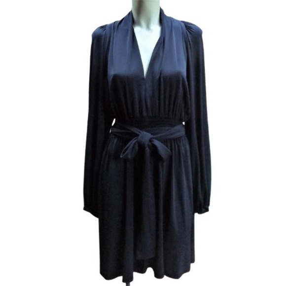Muse Exclusively for Boston Proper Black Deep V Neck Tie Waist Dress - Picture 1 of 5